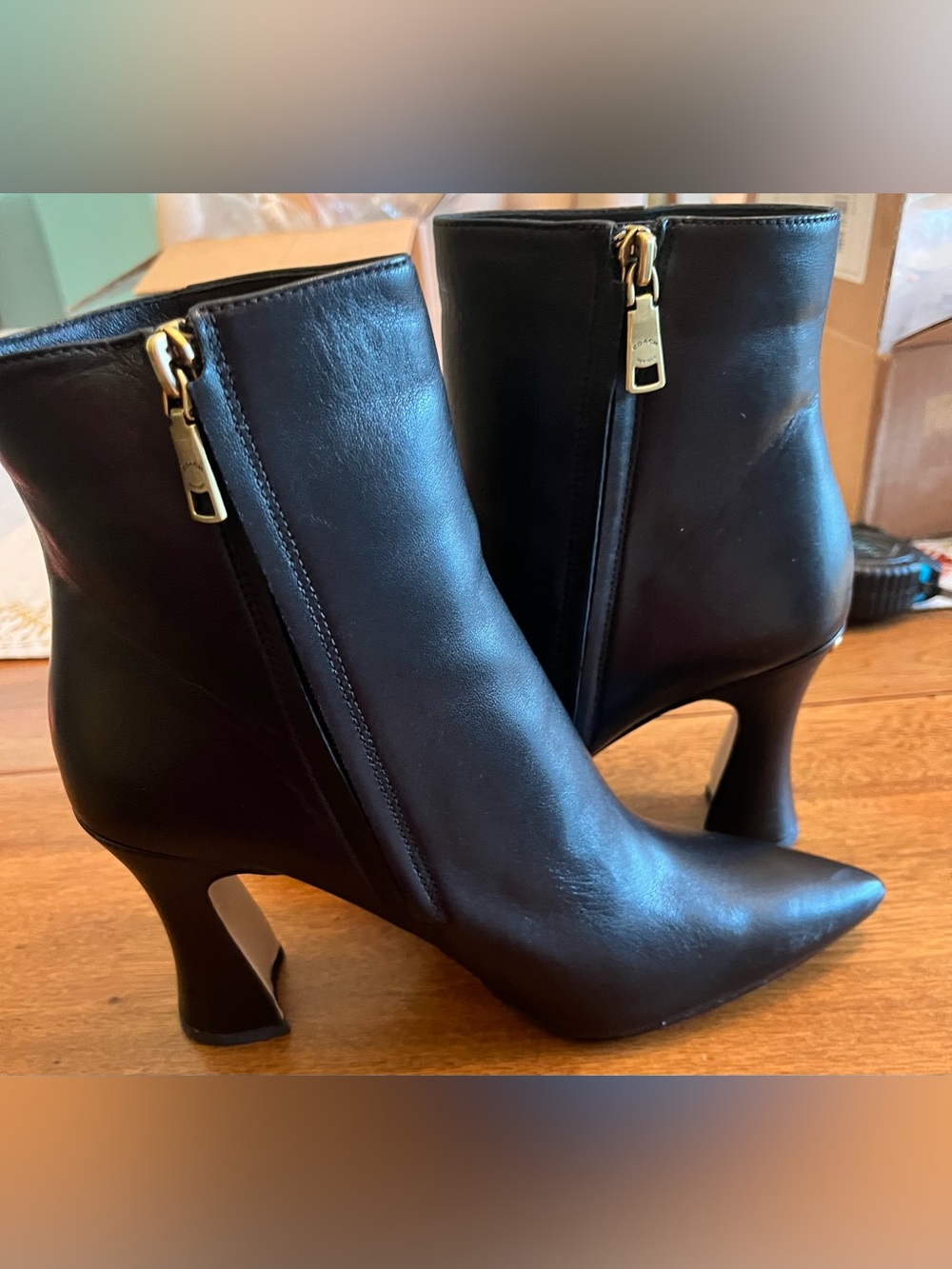Coach Black Pointed-Toe Leather Heeled Ankle Boots - Picture 6 of 13